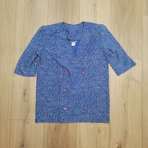 VTG 80s Shoulder Pads Blouse M Leni USA Made Womens Medium 14 Asymmetrical